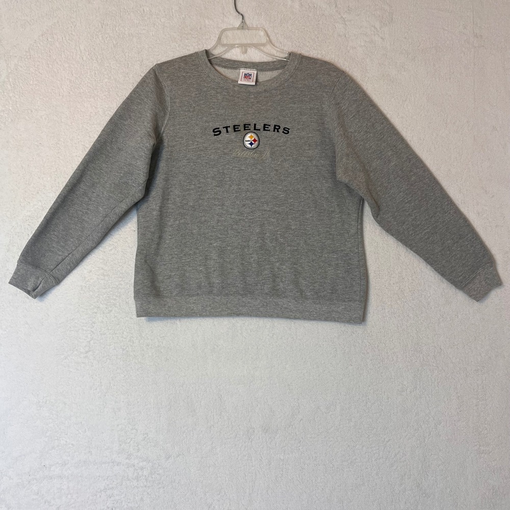 NFL For Her Pittsburgh Steelers Sweatshirt Gray Embroidered Crew Neck Medium J54